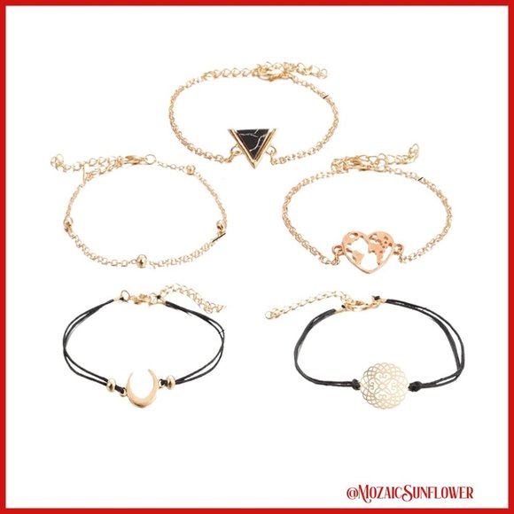 5 Piece Black and Rose Gold Color Bracelet Set - Picture 2 of 4